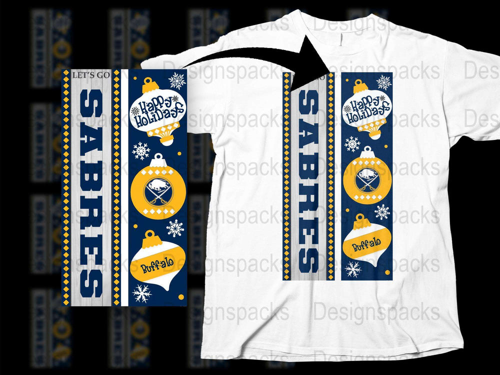 Buffalo Sabres Hockey Themed Happy Holidays Scarf and T-Shirt Set, Winter Sports Fan Apparel