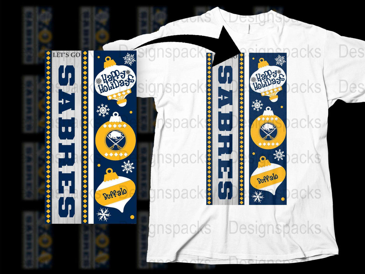 Buffalo Sabres Hockey Themed Happy Holidays Scarf and T-Shirt Set, Winter Sports Fan Apparel
