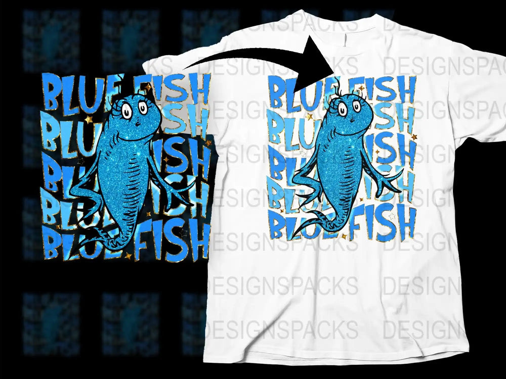 Blue Fish Graphic T-Shirt, Fun Underwater Animal Print Tee, Casual Summer Fashion Top, Colorful Kids Shirt Design