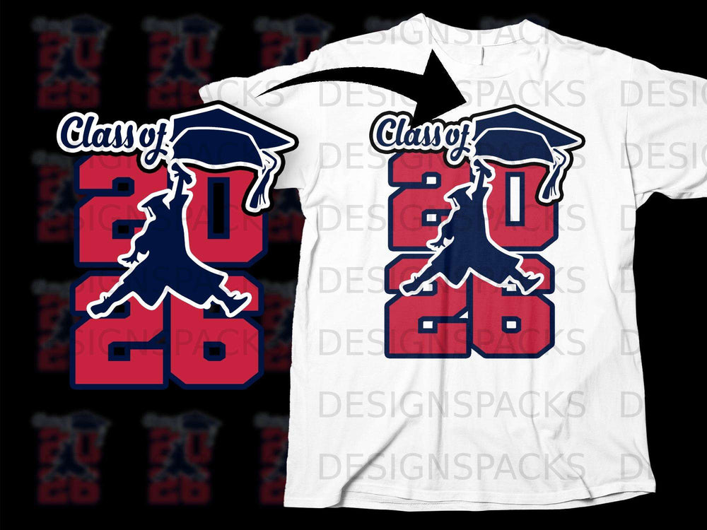 "Class of 2026" graduation design on a white t-shirt.