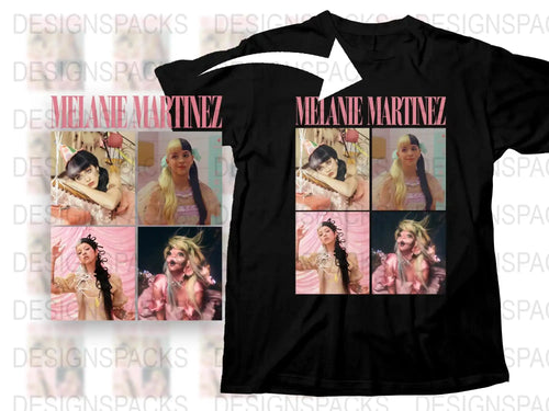 Melanie Martinez Inspired Graphic Tee, Pop Music Artist Fan T-Shirt, Multi-Image Feminine Design, Pink and Black Top