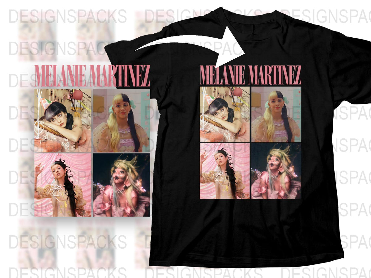 Melanie Martinez Inspired Graphic Tee, Pop Music Artist Fan T-Shirt, Multi-Image Feminine Design, Pink and Black Top