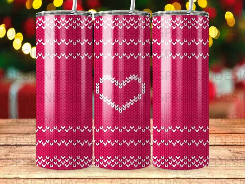 Pink Knit Pattern White Heart Nordic Tumbler product type
