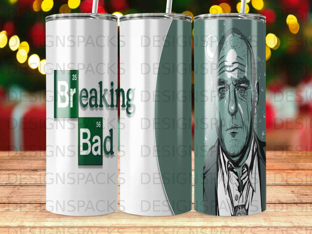 Breaking Bad tumbler featuring Walter White and the show's logo.