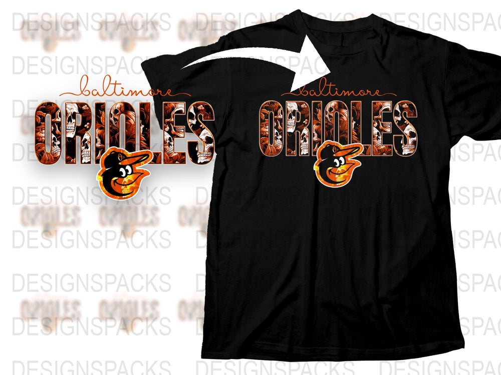Baltimore Orioles T-Shirt, Black Crew Neck, Sports Team Logo, Baseball Fan Apparel, Casual Wear