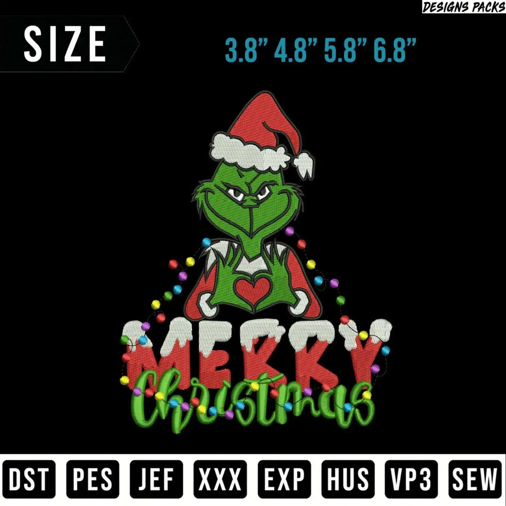 Grinch with "Merry Christmas" text and file format list.