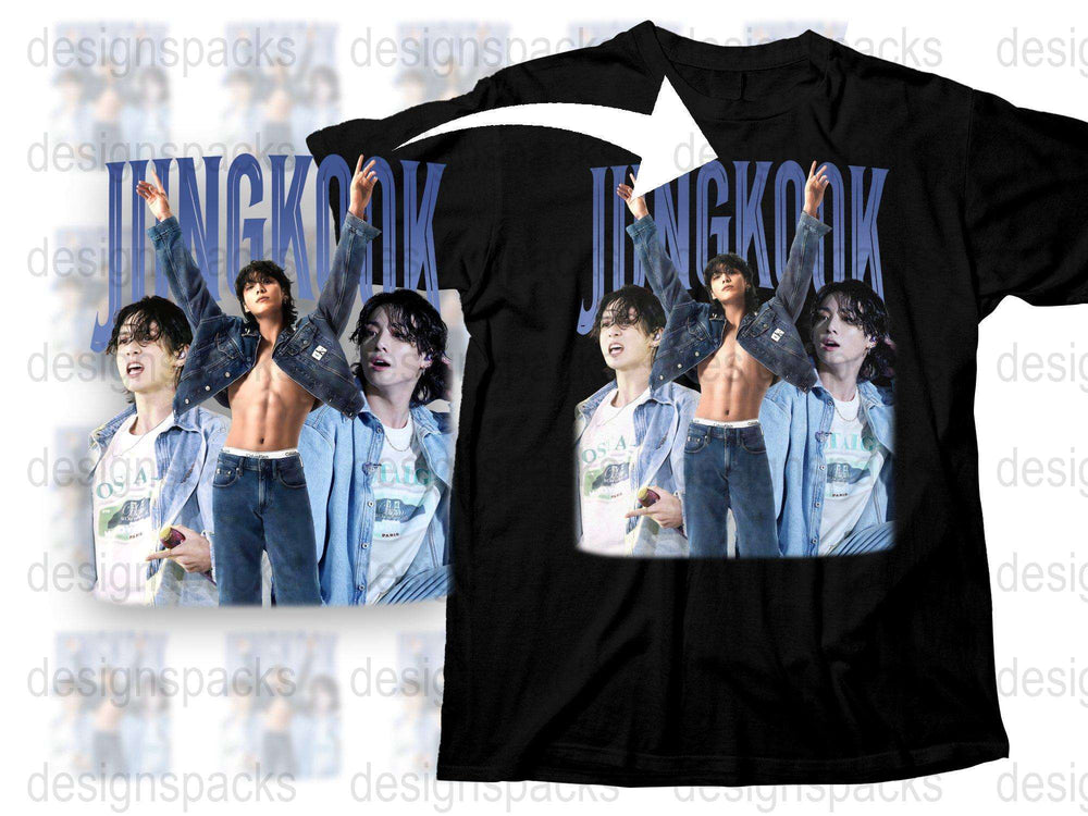 BTS Jungkook Printed T-Shirt, K-Pop Idol Graphic Tee, Fan Merchandise, Music Concert Apparel, Casual Street Style, Collectible Clothing