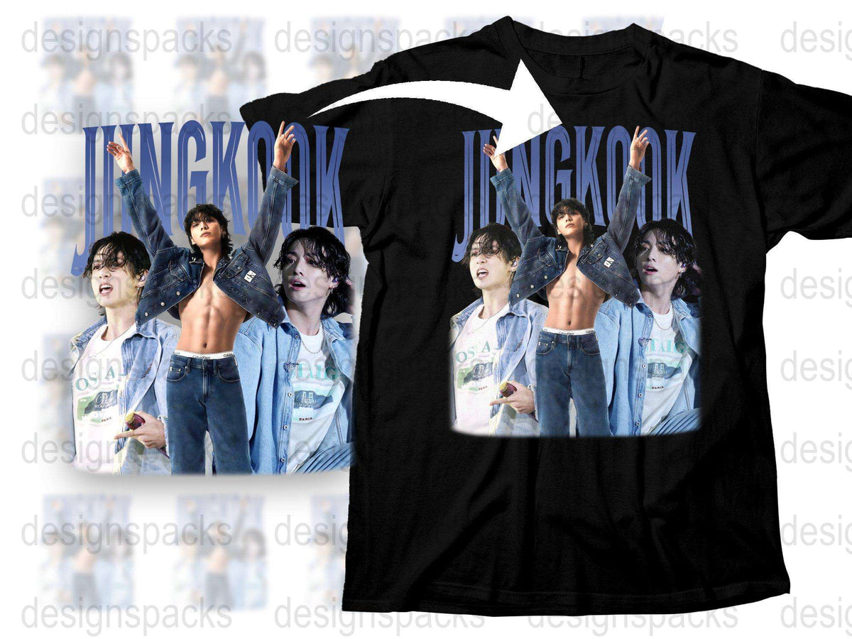 BTS Jungkook Printed T-Shirt, K-Pop Idol Graphic Tee, Fan Merchandise, Music Concert Apparel, Casual Street Style, Collectible Clothing
