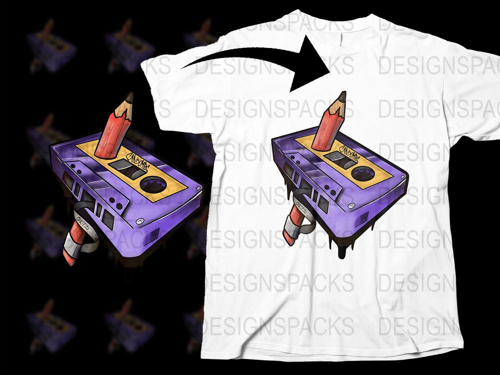 Retro Purple Cassette Player Graphic T-Shirt, Vintage Tape Deck Design, Music Lover Tee, Unisex Casual Top