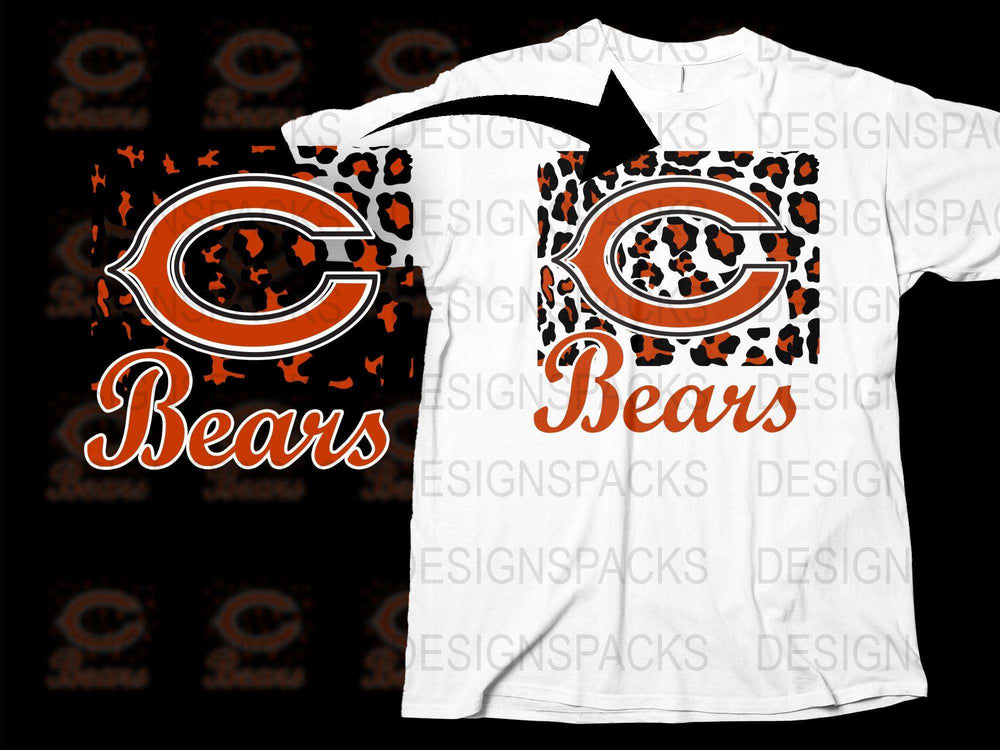 Chicago Bears Inspired T-Shirt, Orange and Black Leopard Print, Sports Fan Apparel, Unisex Football Tee