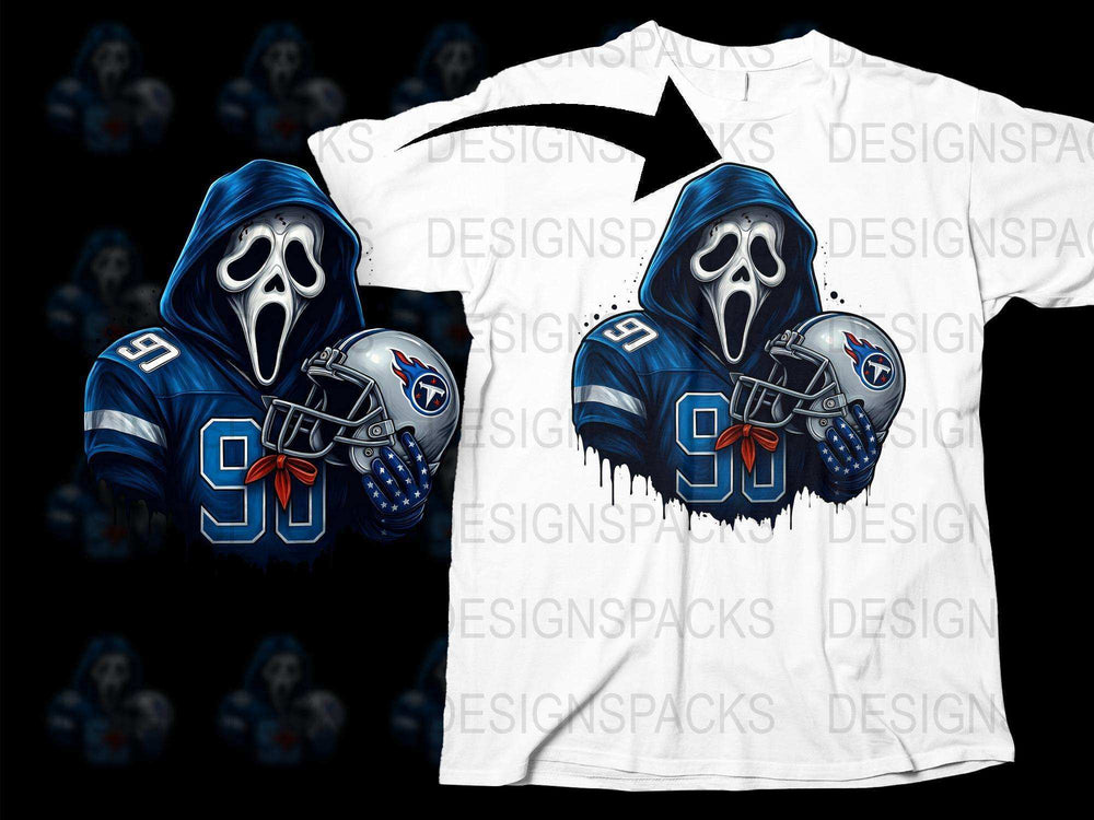 Ghostly Football Fan Art T-Shirt, Tennessee Titans Inspired, Spooky Sports Apparel, Unique Graphic Tee, Men's and Women's Sizes Available