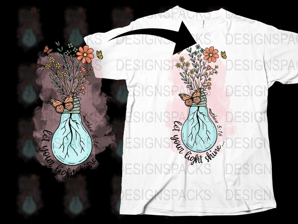 Women's Floral Light Bulb T-Shirt, Cute Graphic Tee, Soft Cotton, Vintage Blossom Design, Unique Casual Wear