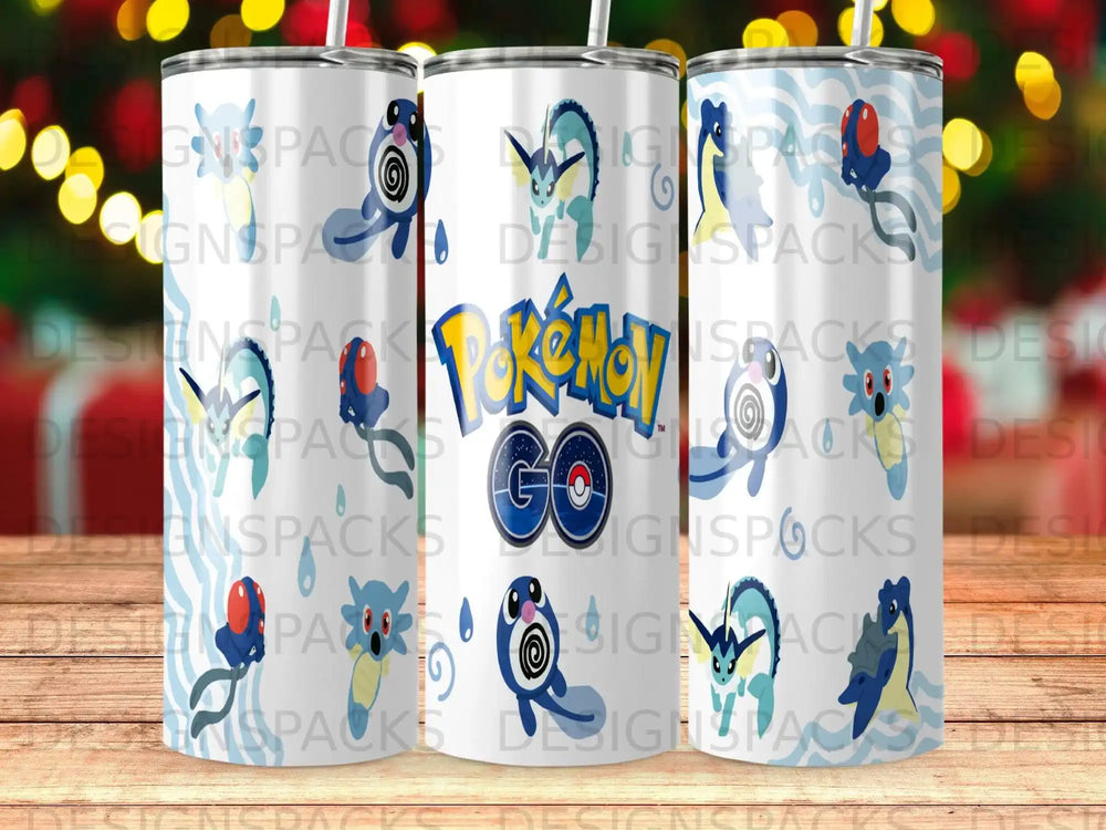 Pokémon Go tumbler with various Pokémon characters and the logo.