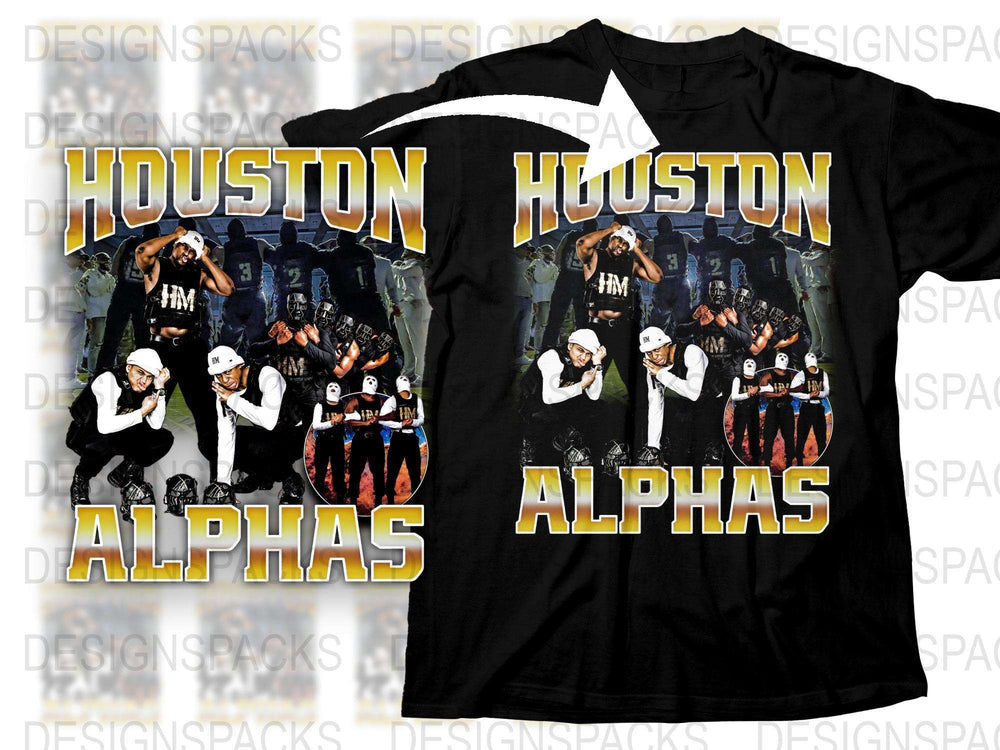 Houston Alphas Graphic T-Shirt, Stylish Hip-Hop Dance Crew Tee, Bold Black Urban Streetwear Shirt