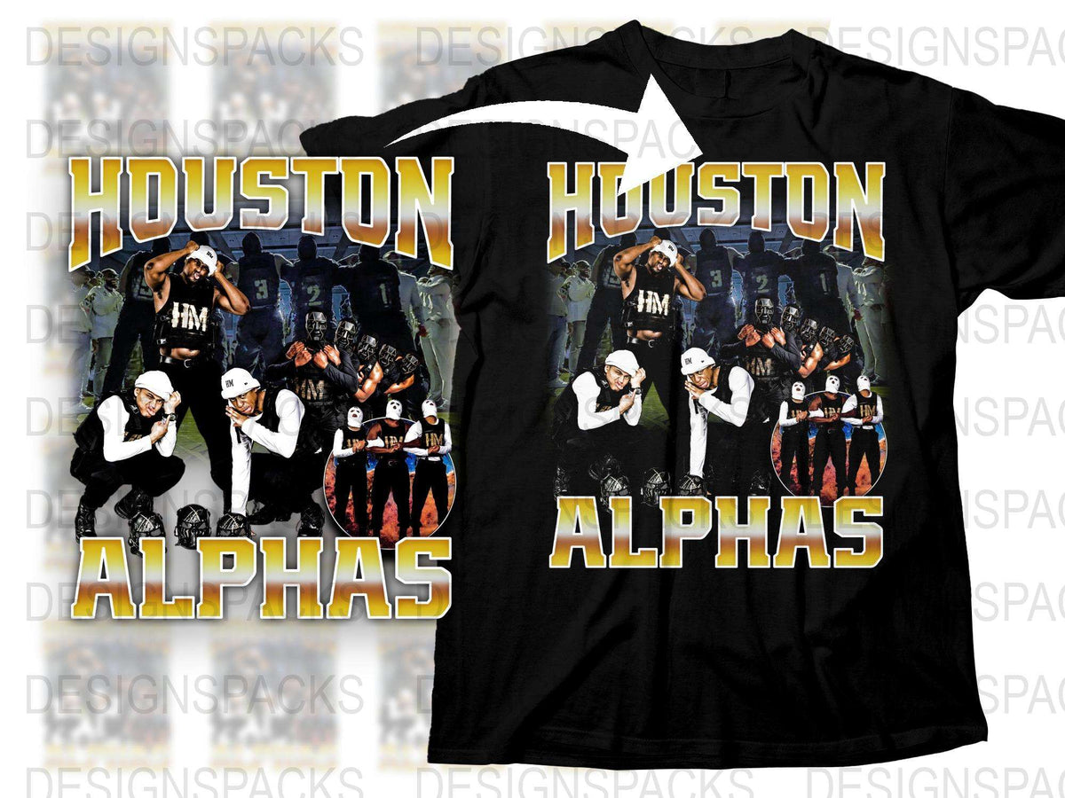 Houston Alphas Graphic T-Shirt, Stylish Hip-Hop Dance Crew Tee, Bold Black Urban Streetwear Shirt