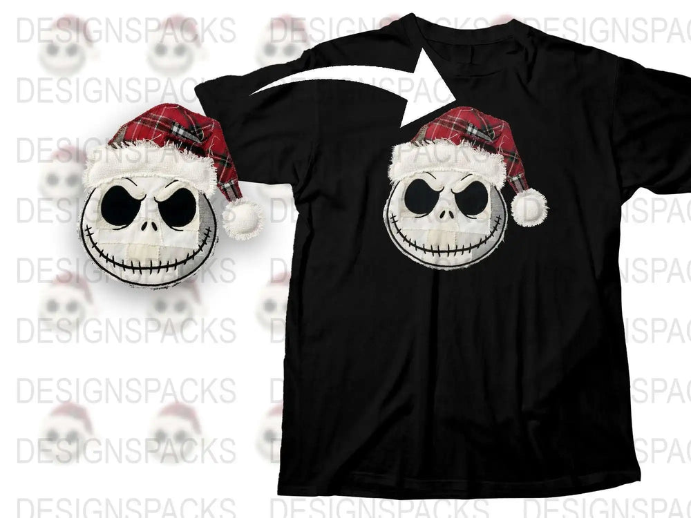 Jack Skellington Santa Hat Christmas T-Shirt, Unisex Holiday Nightmare Tee