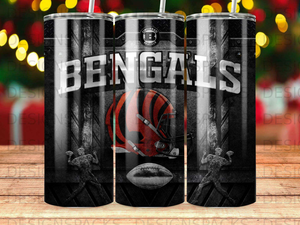 Cincinnati Bengals helmet and logo on a black tumbler.
