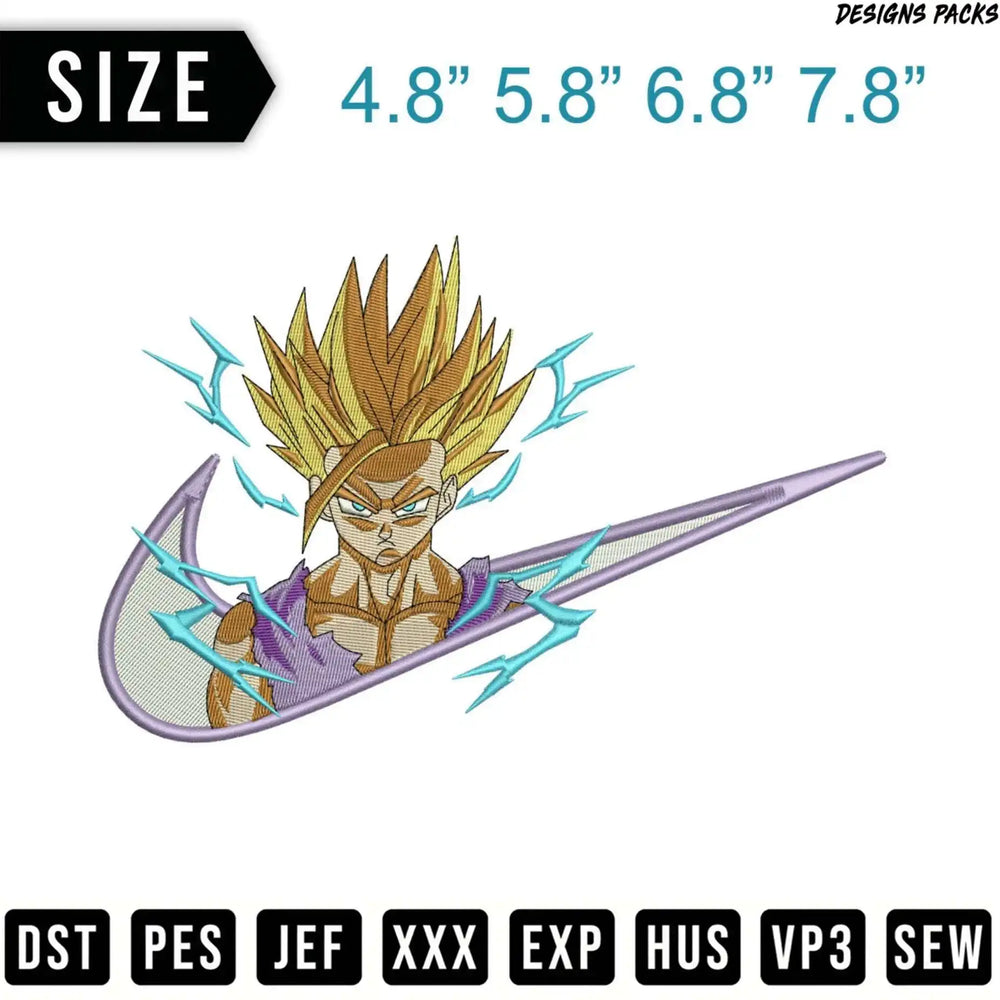 Gohan with a Nike swoosh embroidery design.