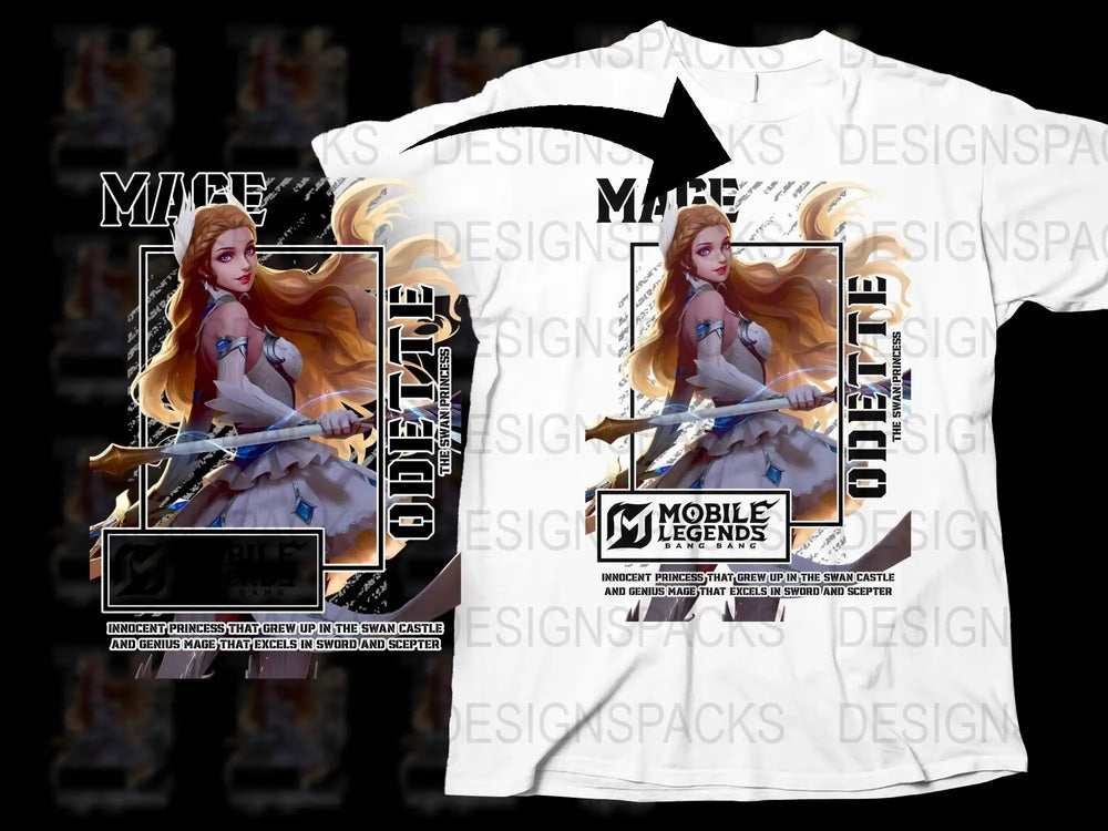 Mobile Legends Odette Swan Princess Graphic T-Shirt, Anime Style Gaming Apparel, Unique Gift for Gamers