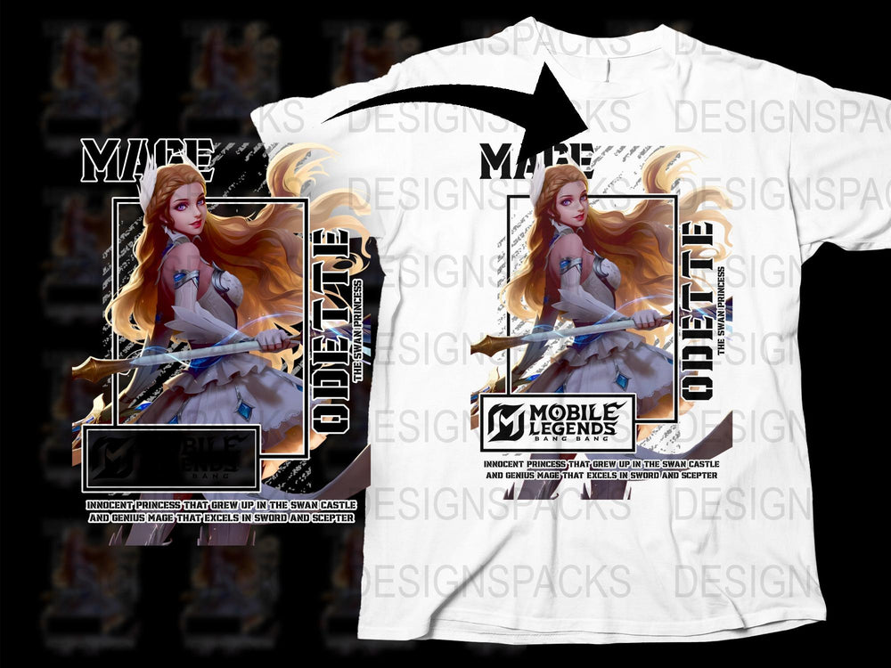 Mobile Legends Odette Swan Princess Graphic T-Shirt, Anime Style Gaming Apparel, Unique Gift for Gamers