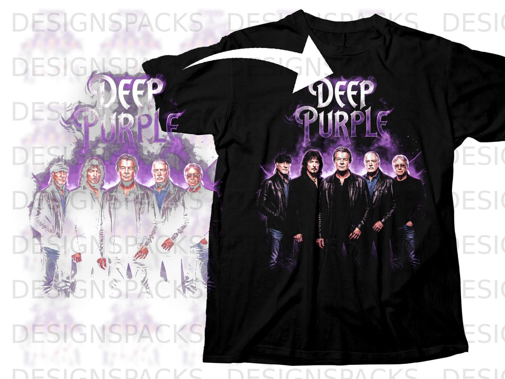 Black t-shirt featuring the "Deep Purple" band logo and members.