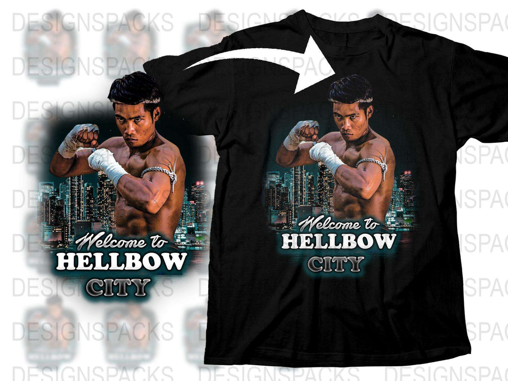Welcome to Hellbow City T-Shirt, Martial Arts Fighter Graphic Tee, Men's Boxing Shirt, Urban Style Clothing