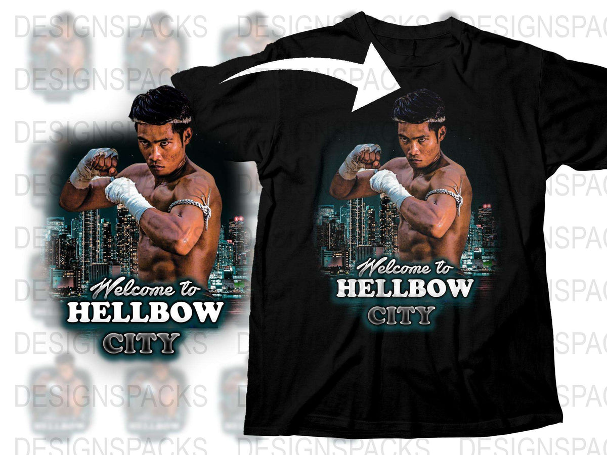 Welcome to Hellbow City T-Shirt, Martial Arts Fighter Graphic Tee, Men's Boxing Shirt, Urban Style Clothing