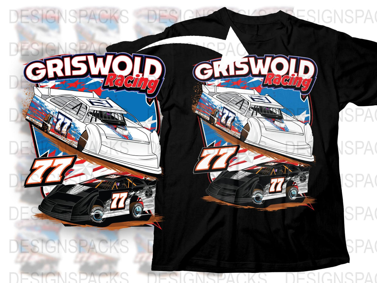 Griswold Racing Graphic T-Shirt, Motorsport Car Design, Black Tee, Men's Casual Wear, Number 77, Speed Enthusiast Gift