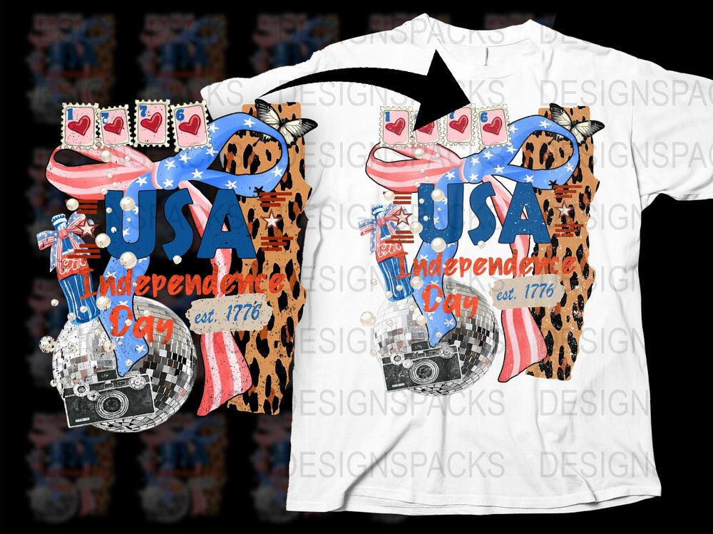 USA Independence Day T-Shirt, Leopard Print, Patriotic Cow Design, 4th of July Casual Top, Unisex Fashion Shirt