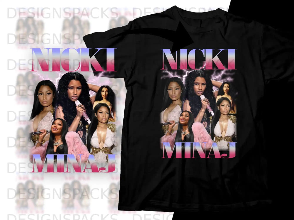Nicki Minaj montage on a black t-shirt.