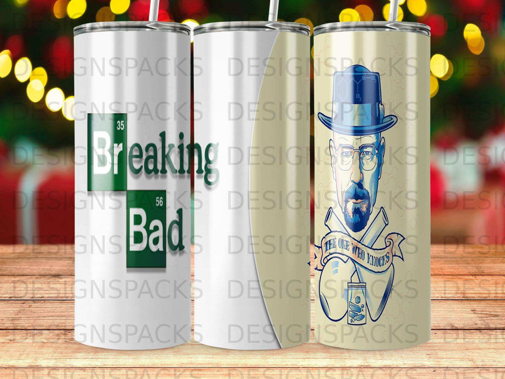 Breaking Bad tumbler with Heisenberg and chemical formula.