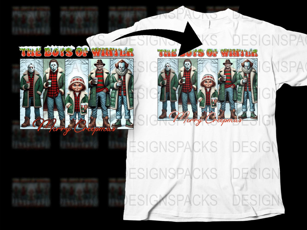 Festive Christmas T-Shirt, The Boys of Winter Design, Santa and Elf Graphic Tee, Holiday Apparel, Unique Xmas Gift Idea