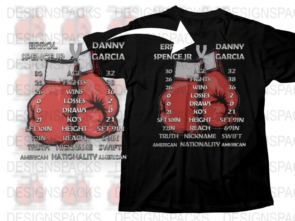 Errol Spence Jr Danny Garcia Fight Stats Black T-shirt, Boxing Fan Apparel, American Nationality Graphic Tee
