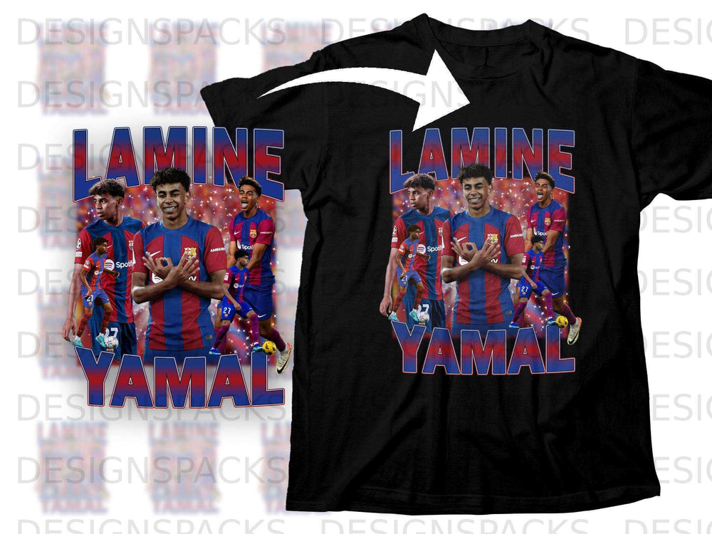 Black t-shirt featuring Lamine Yamal in football uniform with "YAMAL" text.
