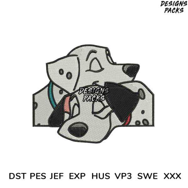 Embroidery design of Dalmatian dog with colorful collar, available in DST PES JEF formats