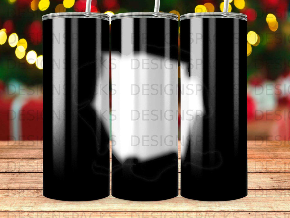 Three black tumblers with white cloud-like designs.