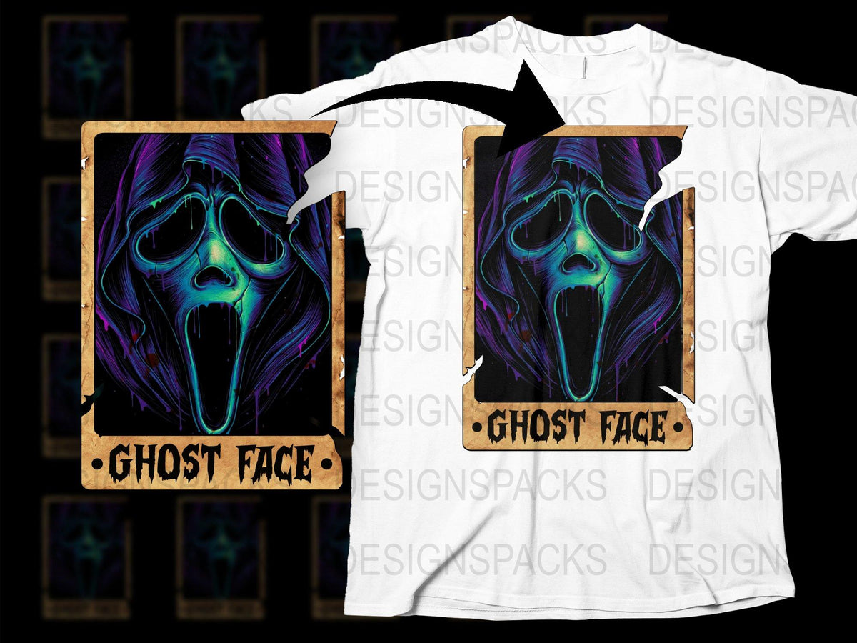 Ghost Face Graphic T-Shirt, Neon Colors, Halloween Glow in the Dark Shirt, Unisex Fashion Tee, Unique Party Wear, Spooky Apparel