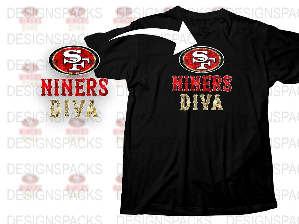 Women's San Francisco 49ers T-Shirt, Niners Diva Graphic Tee, Sports Fan Apparel, NFL Football Shirt, Casual Wear, Gift for Her