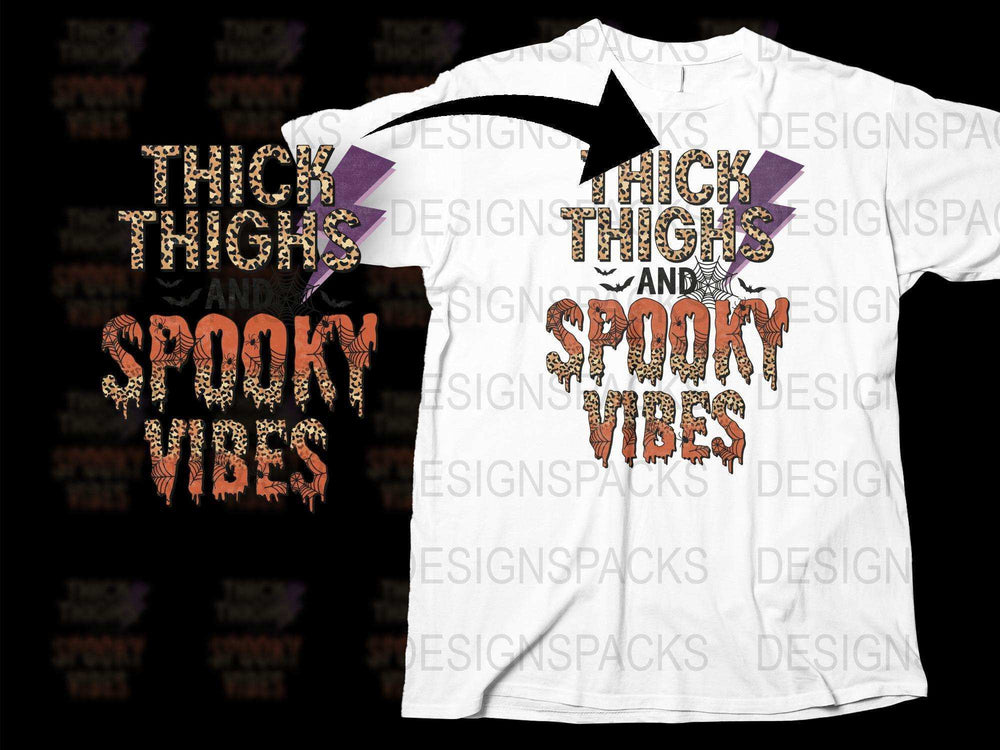 Thick Thighs and Spooky Vibes T-Shirt, Halloween Graphic Tee, Fall Fashion, Witchy Style Top