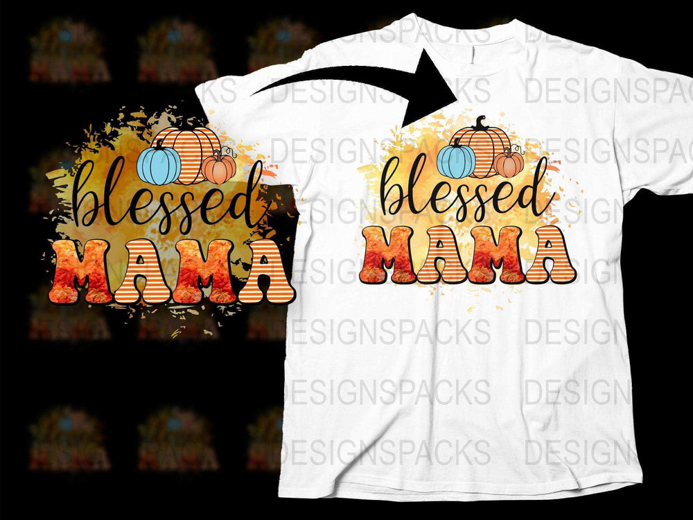 Blessed Mama Fall T-Shirt, Autumn Pumpkin Graphic Tee, Women's Thanksgiving Fashion, Casual Fall Outfit, Gift for Mom