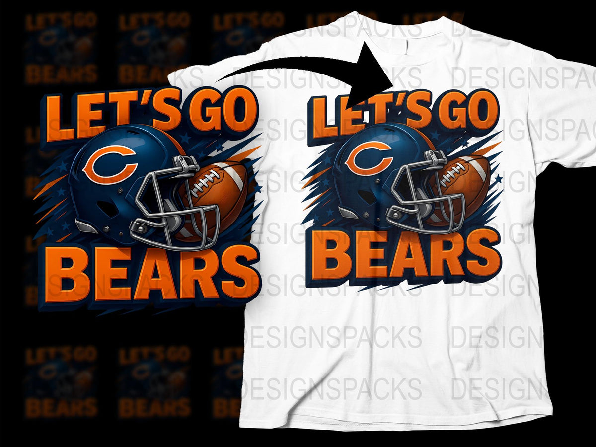 Let's Go Bears T-Shirt, Football Helmet Graphic, Orange Blue Sports Fan Apparel