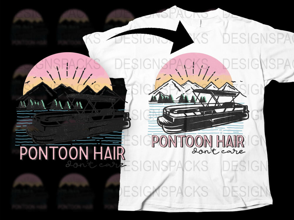 Pontoon Hair Don't Care T-Shirt, Sunset Boat Graphic Tee, Lake Life Summer Fashion, Unisex Casual Outfit