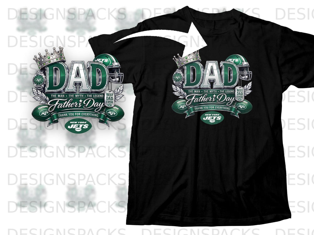 New York Jets "Best Dad Ever" Father's Day graphic on a black t-shirt.