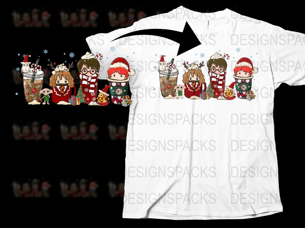 Festive Holiday T-Shirt with Cute Cartoon Animals, Snowflakes, Christmas Themed Apparel for All Ages