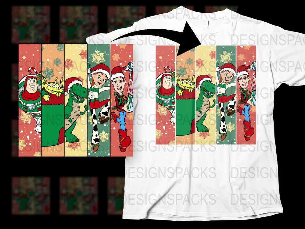 Festive Christmas T-Shirt, Cartoon Santa and Elves, Holiday Graphic Tee, Family Matching Outfits, Colorful Winter Apparel