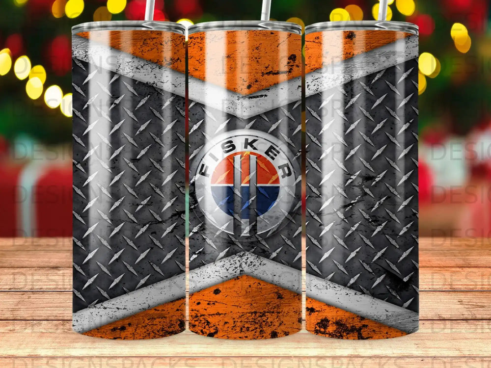 Fisker Logo Diamond Plate Distressed Orange Tumbler product type