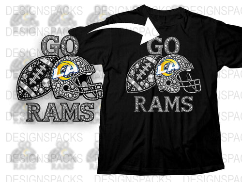 Go Rams Rhinestone T-Shirt, Football Fan Gear, Sparkly Sports Apparel, Black Graphic Tee