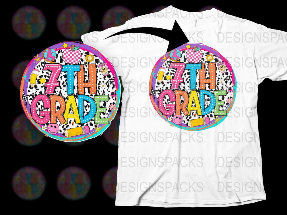 7th Grade Graphic T-Shirt, Colorful Back To School Shirt, Trendy Youth Tee, Fun Kids Top, Casual Junior High Apparel