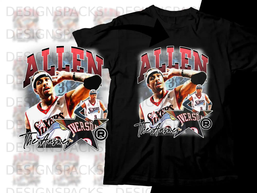 Allen Iverson "The Answer" Philadelphia 76ers t-shirt graphic.