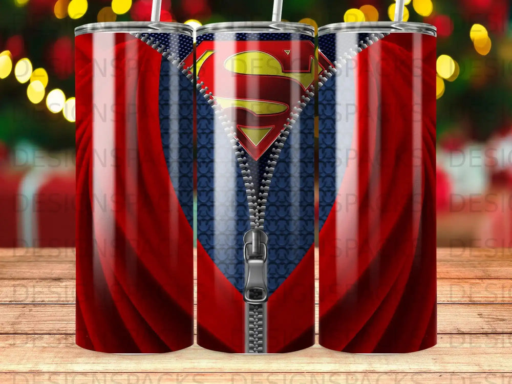 Superman logo on a zipper with red cape details.